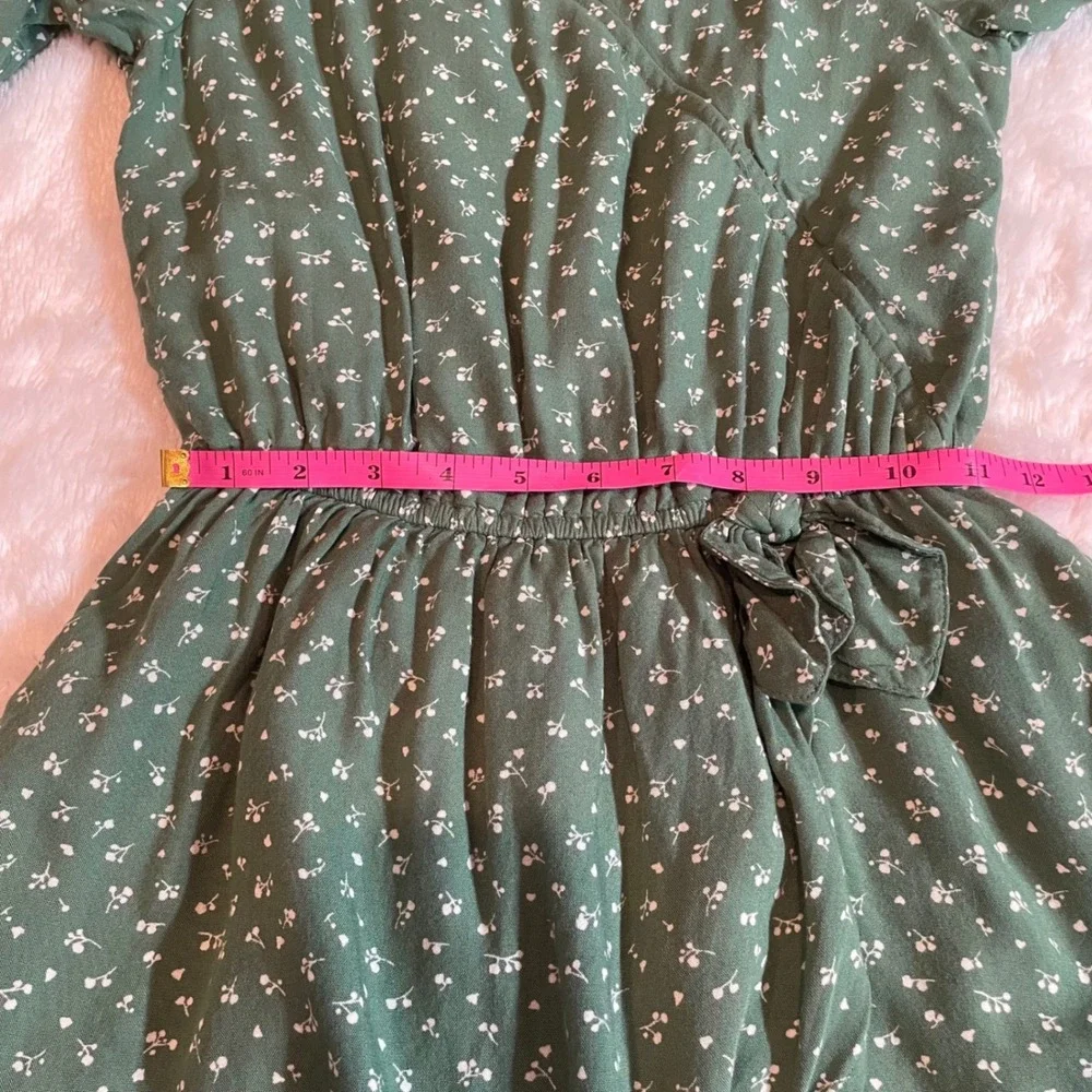 Abercrombie Kids Girls Dainty Green Floral Faux Wrap Long Sleeve Dress 13/14